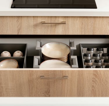 Organised drawer interior in a French Mediterranean kitchen!