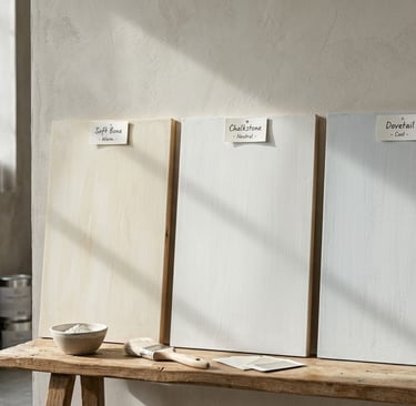 Limewash paint samples compared side by side in natural light.