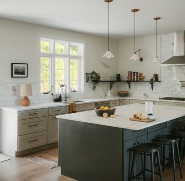 Nearly clear Mediterranean kitchen worktop with a few everyday objects in soft daylight.