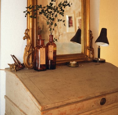 Patina desk and mirror