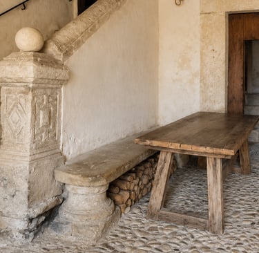 An uneven step or a stone bench in a French Mediterranean house.