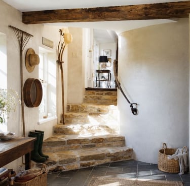 Stone step marking a change of level between spaces