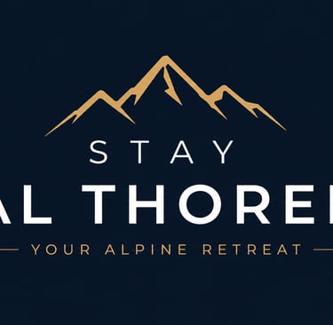 Stay Val Thorens alpine stay logo in navy and gold