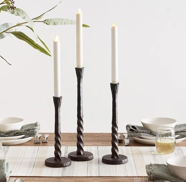 Triple size wooden shaped brass candle stand