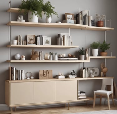 Interior remodeling showcasing melamine wall panels and shelves.