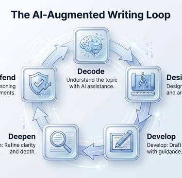AI-Augmented Writing Loop: Decode, Design, Develop, Deepen, and Defend for academic writing