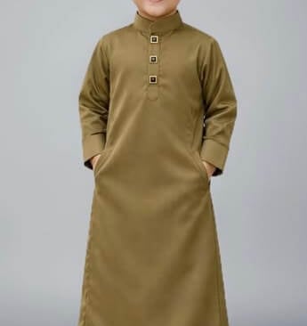 Olive Green Boys' Salwar Kameez with Designer Buttons and Ban Collar - Sana Fashion House