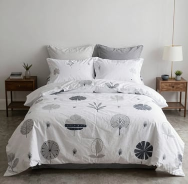 White and Grey Floral Printed Bed Sheet Set with Matching Pillow Covers - Sana Fashion House