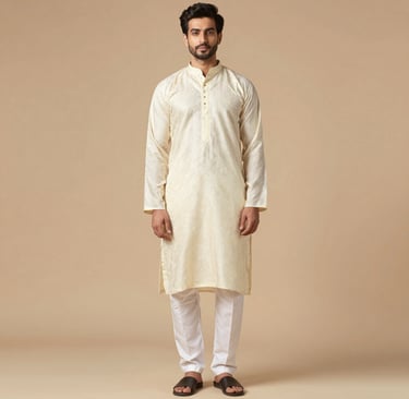 Cream Embroidered Men's Kurta with White Pajama - Luxury Ethnic Wear by Sana Fashion House