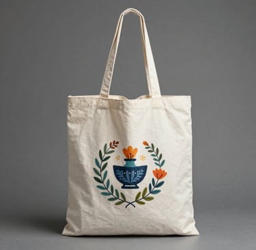 Eco-Friendly Canvas Tote Bag with Traditional Floral and Vase Graphic Print - Sana Fashion House