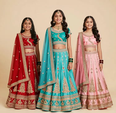 Embroidered Girls Lehenga Choli Collection in Red, Turquoise, and Pink - Sana Fashion House