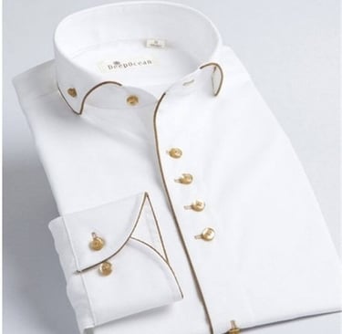 White Men's Salwar Kameez with Designer Gold Piping and Fancy Buttons - Sana Fashion House