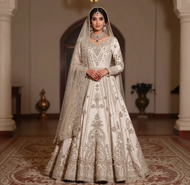 Elegant Off-White Bridal Maxi with Heavy Silver Zari Embroidery for Nikah - Sana Fashion House