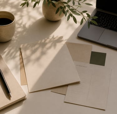 Espacio de trabajo con herramientas de marketing y planificación