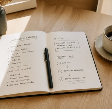 Cuaderno de planificación estratégica sobre escritorio minimalista