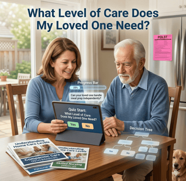 A daughter and her elder father using quiz to make decision