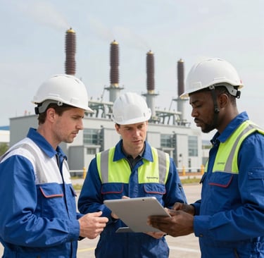 Close-up of a control panel being calibrated during a power plant overhaul.