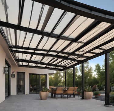 Alüminyum pergola sistemlerinin şık ve dayanıklı yapısı, bahçe ortamında.