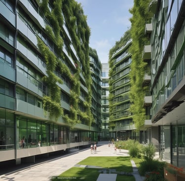 An interior space designed with sustainable materials and energy-efficient lighting.