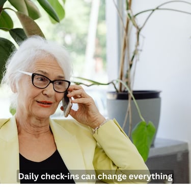 Senior receiving a daily check-in call for safety and support