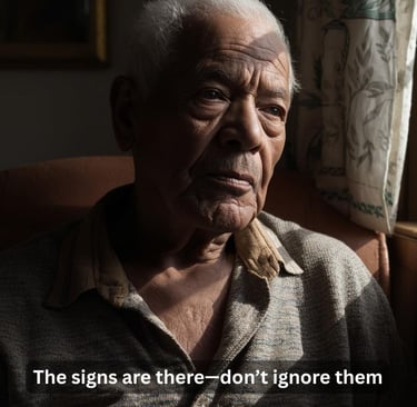 Elderly person showing signs of confusion and forgetfulness at home
