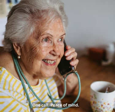 Elderly person receiving daily check-in call for safety and support