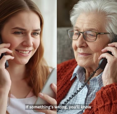 Family receiving updates from a senior daily check-in service for peace of mind