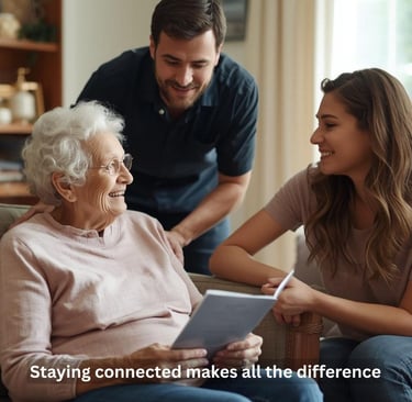 Family supporting elderly parent at home for safety and daily care
