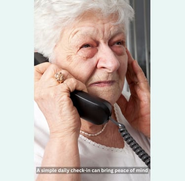 Senior receiving a daily check-in call at home for safety and support