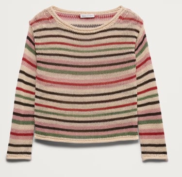 Banana Republic striped knit sweater in neutral, pink, and green earth tones.