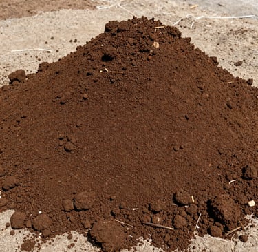 Delivery truck unloading bags of colorful mulch at a sunny backyard