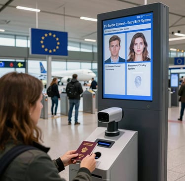 Approved Schengen visa application form with a passport, travel calendar, and European landmarks for 2026 holidays.