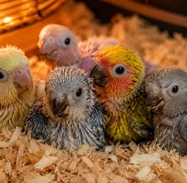 Healthy Baby Birds in a Smart Solar Aviary Brooder Hub