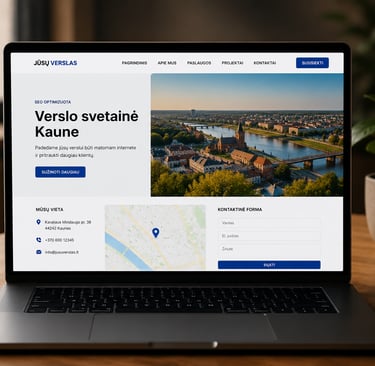 SEO optimizuota verslo svetainė Kaune su žemėlapiu ir kontaktine forma