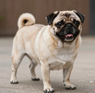 black pug wearing striped apparel