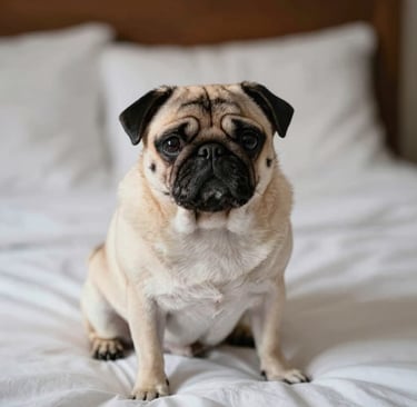 pug on bed
