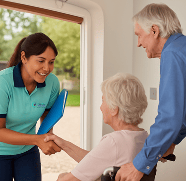 Caregiver greeting the family