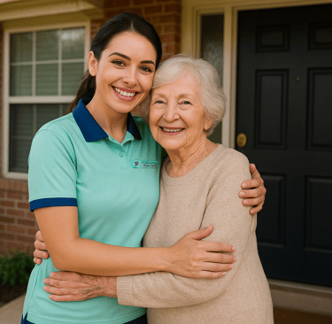Senior and caregiver genuine connection