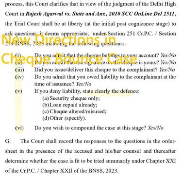 New Directions in Cheque Bounce Case