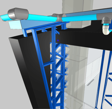 Detalhe de projeto técnico mostrando incompatibilidade entre parede de steel frame e instalações com