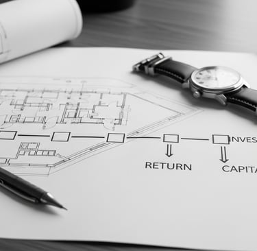 black and white editorial photograph illustrating investment decision and time in real estate. a pr