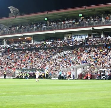 Fan von CFR Cluj im Stadion mit Vereinsfarben und emotionaler Unterstützung während eines Spiels in Cluj-Napoca Rumänien