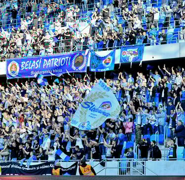 Fans von Slovan Bratislava im Tehelné pole Stadion während eines Heimspiels.