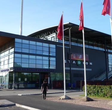 Veritas Stadion in Turku, Heimstadion des FC Inter Turku, während eines Fußballspiels in der Veikkausliiga.