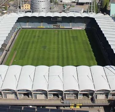 Außenansicht der Merkur Arena in Graz, Heimstadion von SK Sturm Graz