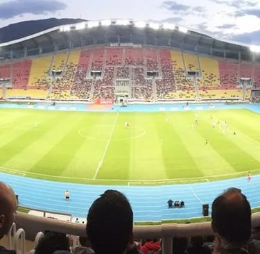 Luftaufnahme der Nacionalna Arena Toše Proeski in Skopje – Heimatstadion von FK Vardar