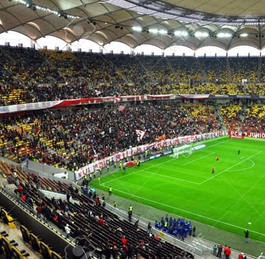 Blick von oben auf die Arena Națională in Bukarest, modernes Fußballstadion in Rumänien