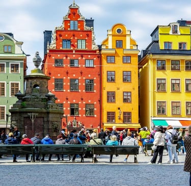Stadtansicht von Süd-Stockholm mit dem Viertel Hammarby Sjöstad, nahe dem Fußballstadion von Hammarby IF