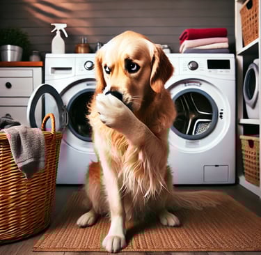golden retriever plugging their nose