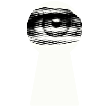 a keyhole with a halftoned eye looking at a keyhole